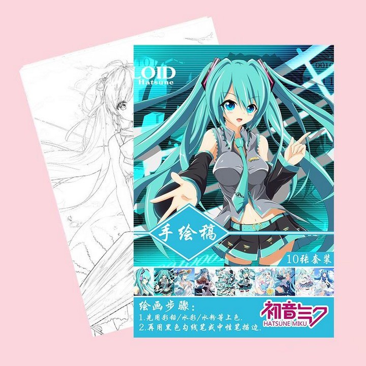 Tranh tô màu Hatsune Miku tập bản thảo phác họa anime manga