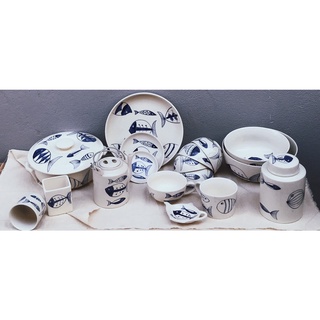 Bộ Bát Đĩa Gốm Vẽ Tay Hình Chú Cá Béo Xinh Rất Sang Trọng, Dòng Gốm Bát Tràng Cao Cấp