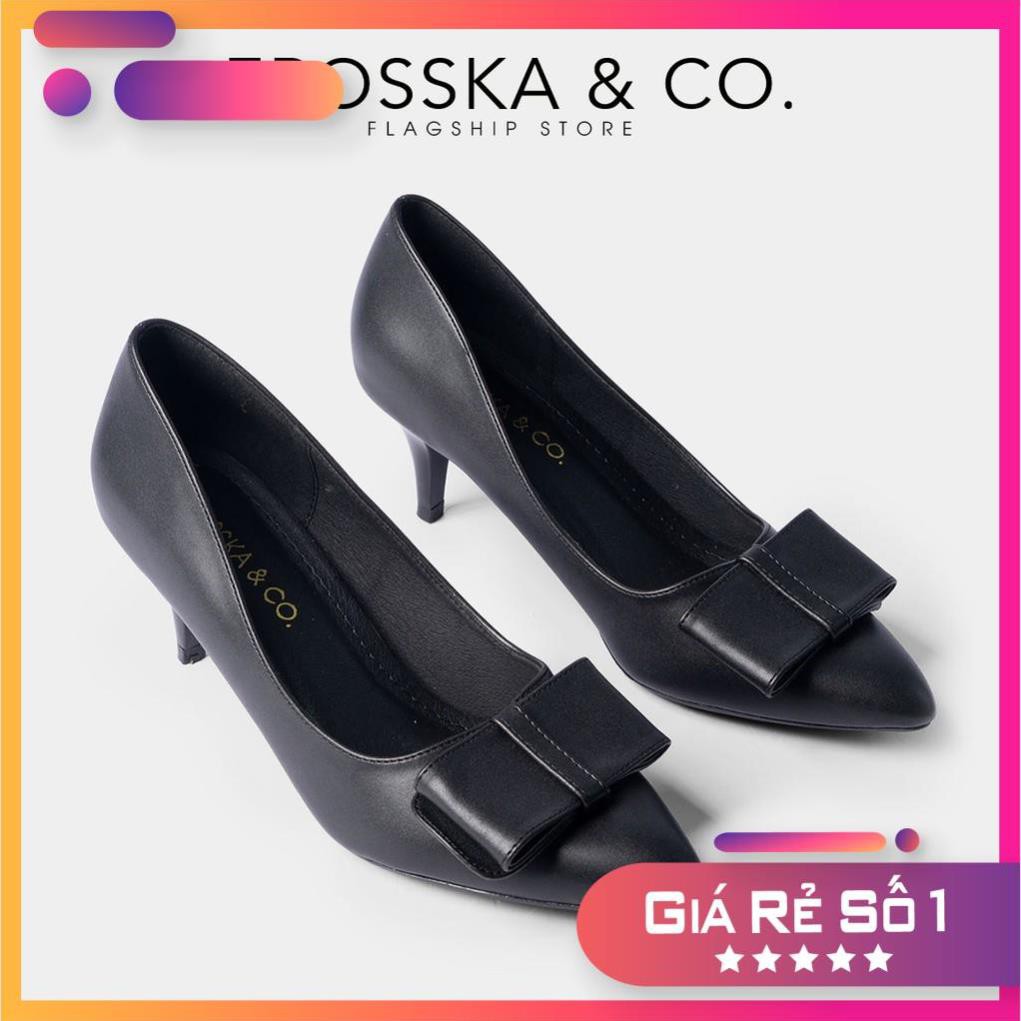 Xả Tết - Giày cao gót bít mũi Erosska phối nơ thời trang gót nhọn cao 5cm màu đen _ EP013 - ; ' ‣