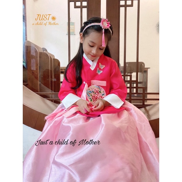 Váy Hanbok Bé gái, trang phục truyền thống, Vải gấm Sa Hàn dáng dài