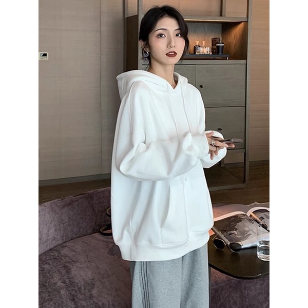 Áo Khoác Hoodie Nữ Trơn Dáng Oversize Chất Nỉ Bông Siêu Ấm Phong Cách Hàn Quốc | BigBuy360 - bigbuy360.vn