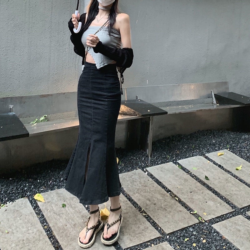 Chân váy demin bò đuôi cá kèm ảnh thật