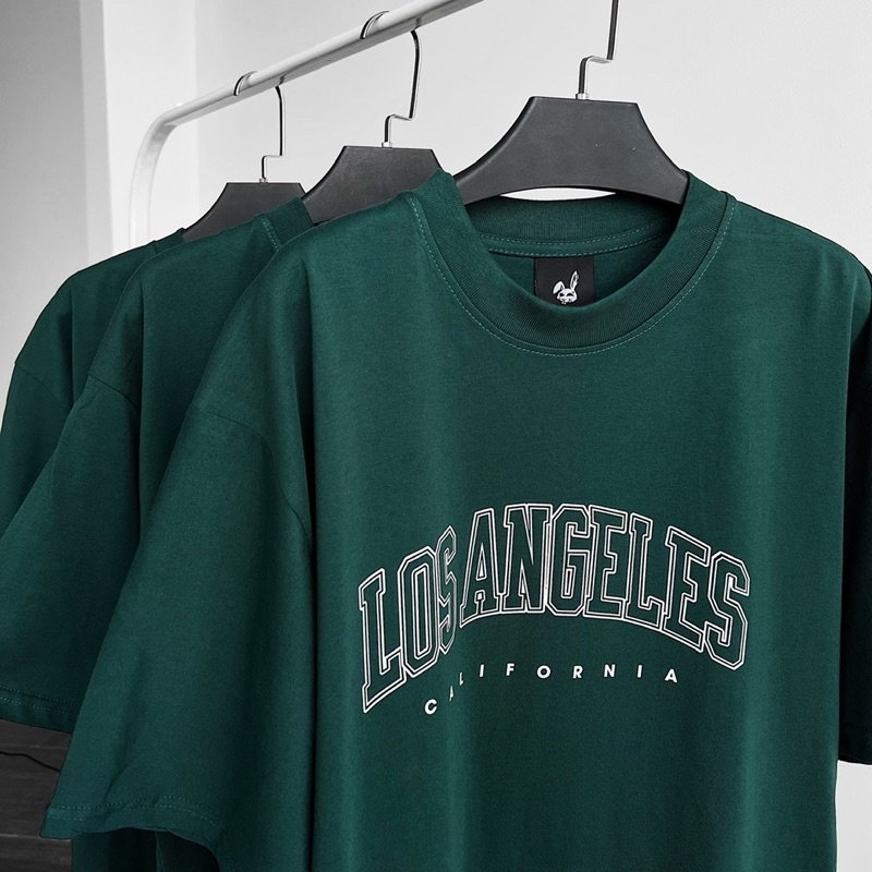 Áo thun tay lỡ nam nữ,in chữ Los màu xanh