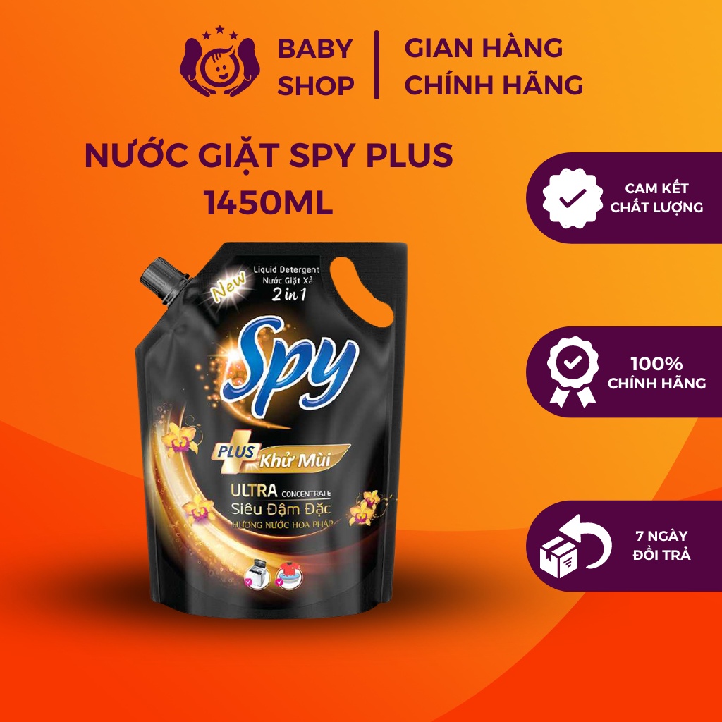 Nước giặt xả SPY PLUS vàng – dung tích 1450ml đánh bay mọi vết bẩn cứng đầu, lâu năm trên áo quần