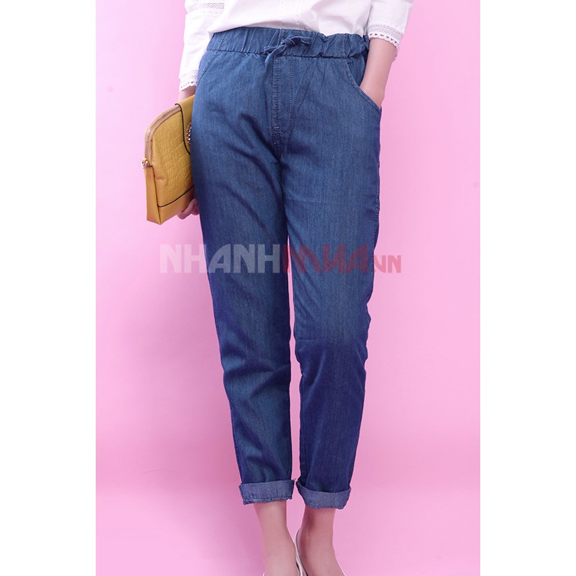 Quần baggy denim lưng thun - 2 màu: xanh nhạt/xanh đậm