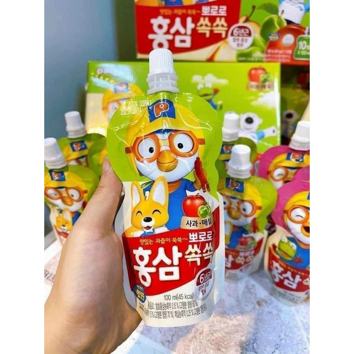 Nước Hồng Sâm Trẻ Em Pororo Hàn Quốc 1 Hộp 10 Túi