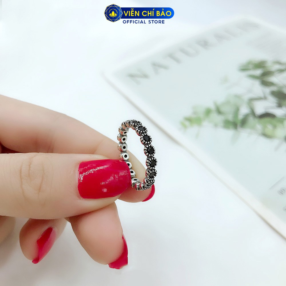 Nhẫn bạc nữ đính đá đen chất liệu bạc 925 thời trang phụ kiện trang sức nữ Viễn Chí Bảo N000234