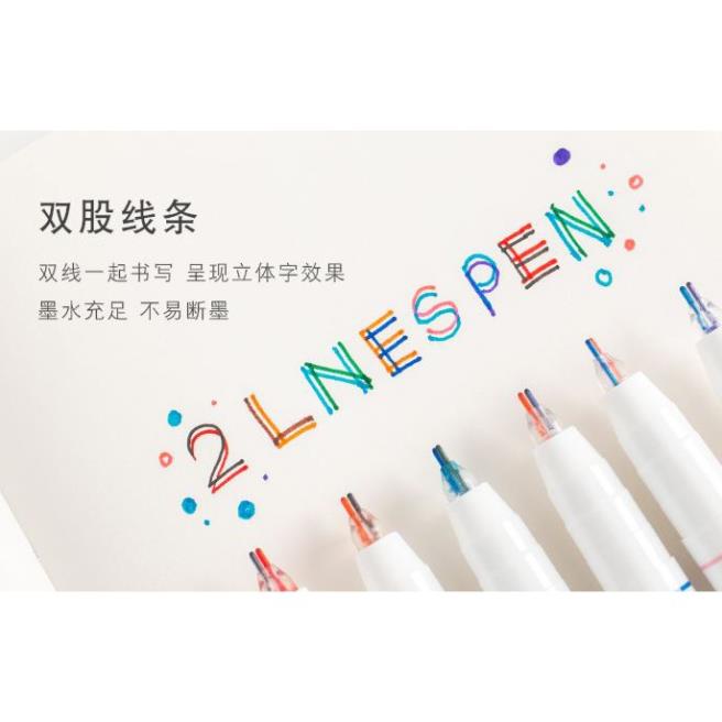 Bộ 6 Bút ghi chú 2 LINES PEN 0.5mm 2 ngòi cao cấp H106