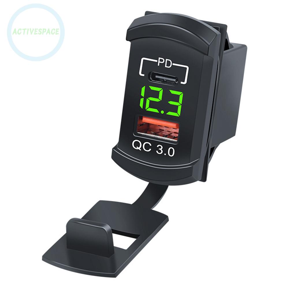 12/24V 18W QC 3.0 PD Fast Dual Type-C USB Car Charger Socket Adapter Mount Panel
