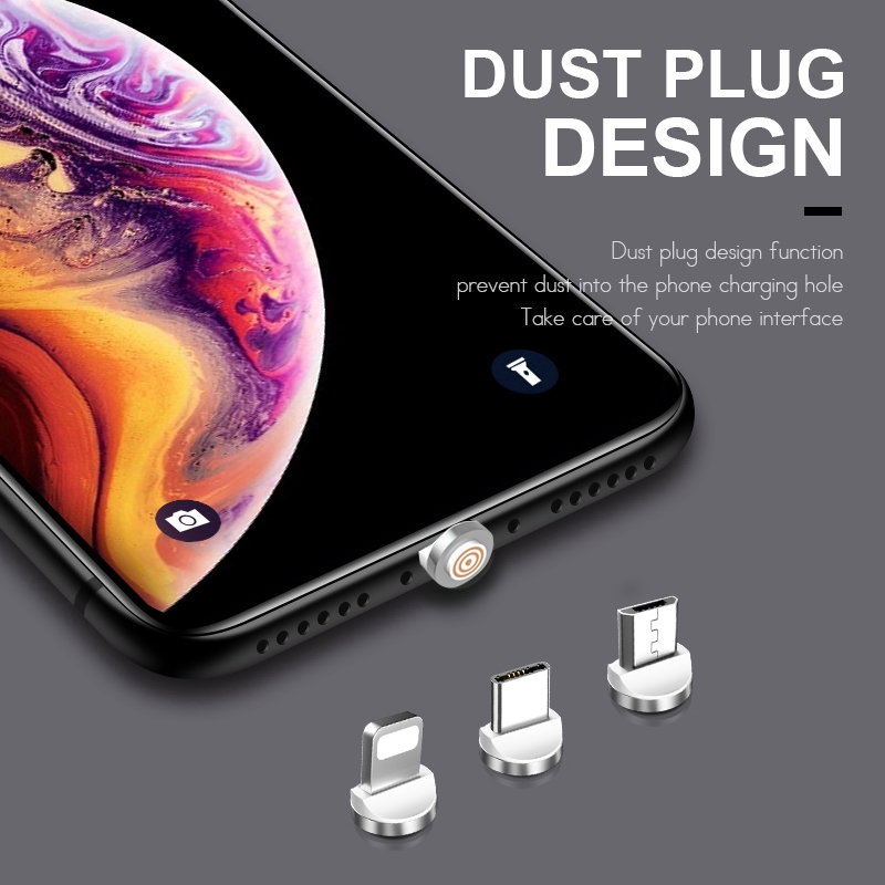 Bộ dây cáp sạc nhanh từ tính kiêm truyền dữ liệu + giắc cắm Micro USB Type C QC 3.0 3A cho IP