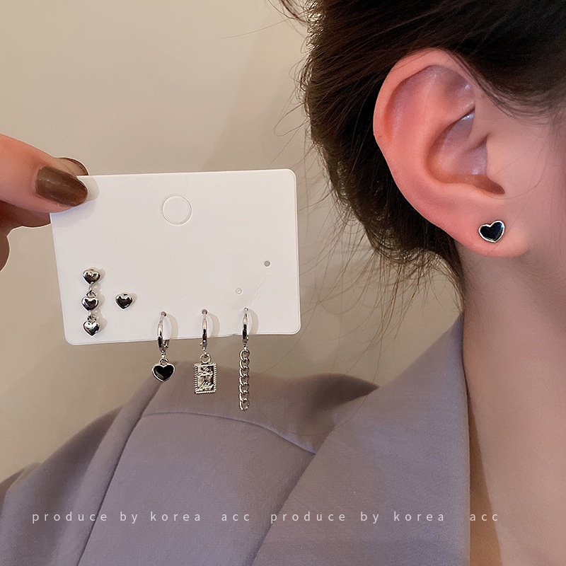 Set 6 Khuyên Tai Hình Trái Tim Phong Cách Hàn Quốc