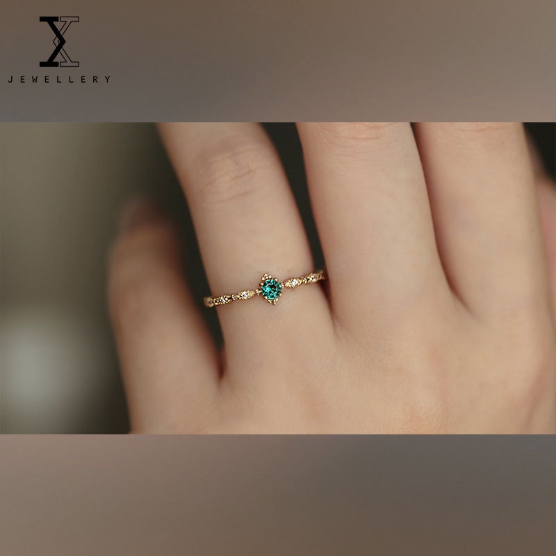 Nhẫn bạc Sterling 925 đính đá xanh lá sang trọng có thể điều chỉnh kích thước