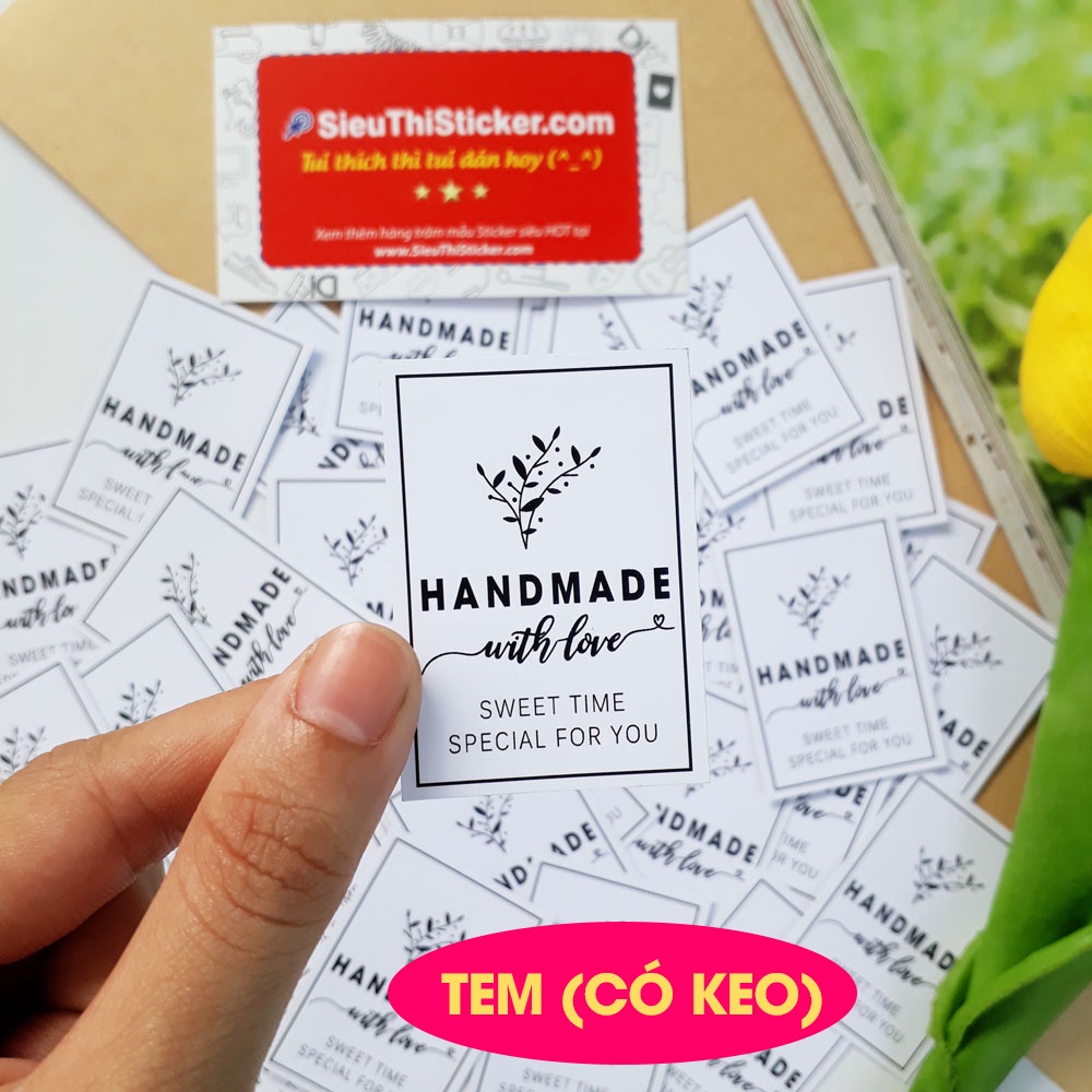 Tem và Thẻ treo Handmade With Love Sweet Time Special For You TEMHMWLST trang trí hộp quà, gói quà, thiệp