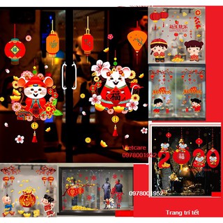 Decal trang trí tết, hình dán năm mới mẫu tết 2020 (hít tĩnh điện, chỉ dán kính, dùng nhiều lần), dây treo mai đào,liễng