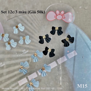 Charm nơ đính móng hàn 3 màu ( set 12c ) Cao Cấp