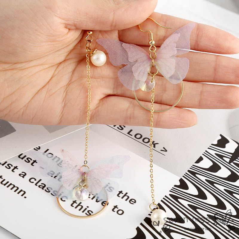 Đôi bông tai dáng dài họa tiết cánh bướm hợp thời trang cho nữ