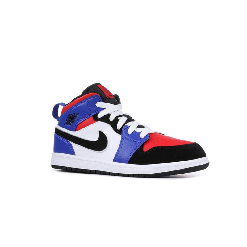 * Ưu đãi đặc biệt * Giày trẻ em Original Air Jordan 1 Mid "Blue White Red" Giày thể thao trẻ em cổ điển Giày bóng rổ Giày thể thao thời trang Baby Kids Boy Girls Giày Sneakers Giày mới