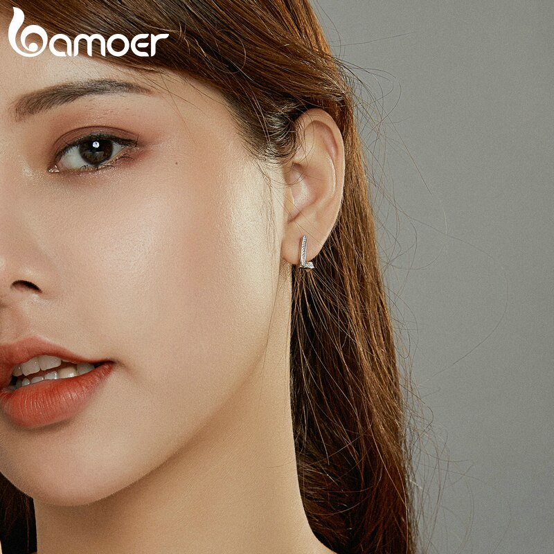 BAMOER Bông Tai Hình Học Bằng Bạc Thật Không Gây Dị Ứng SCE975 Thời Trang Cho Nữ