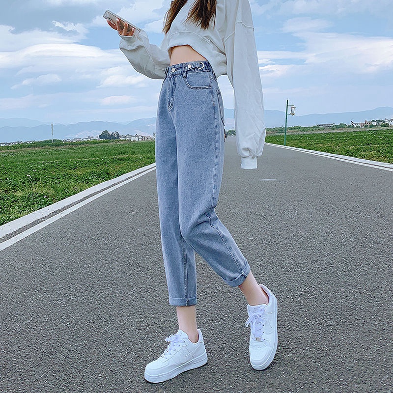 Quần Jean Dài Lưng Cao Dáng Ôm Màu Trơn Kiểu Retro Hàn Quốc Thời Trang Mùa Hè Cho Nữ