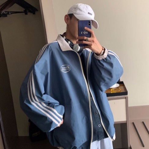 Áo khoác nam thể thao in kẻ sọc phong cách áo khoác gió 2 lớp Hàn Quốc áo khoác bóng chày nam trẻ trung dáng rộng varsity jacket Áo khoác bomber