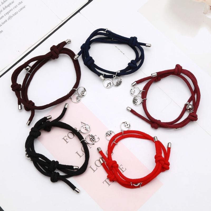 Set 2 Vòng Tay Bện Dây Có Nam Châm Cho Cặp Đôi Thiết Kế Xinh Xắn