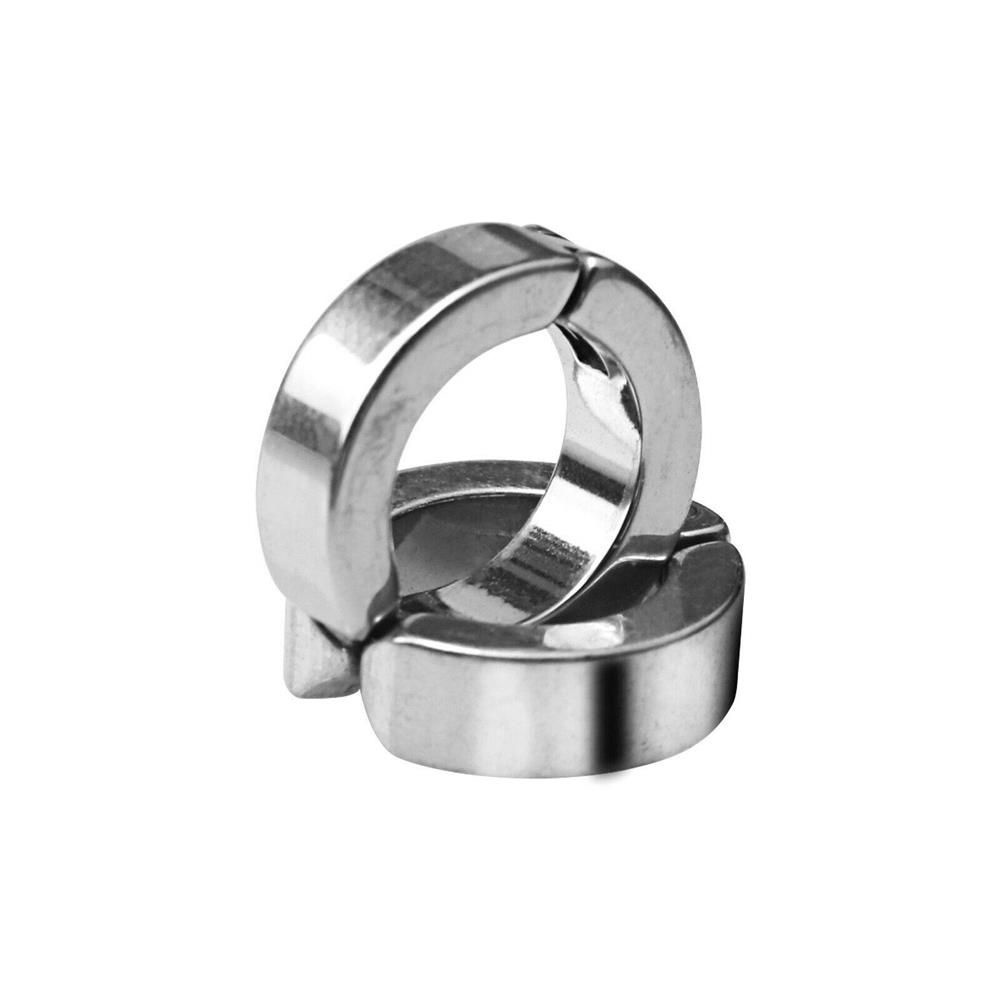 Bông tai tròn bằng thép không gỉ không xỏ màu đen phong cách hip hop cá tính cho nam và nữ