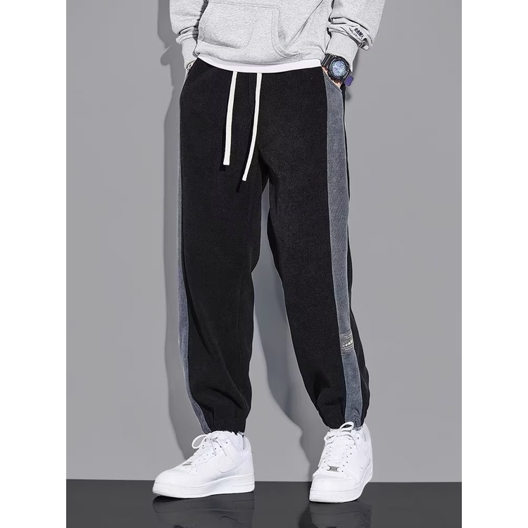 Quần Legging Thể Thao Lưng Thun Dáng Rộng Vải Nhung Kẻ Thời Trang Mùa Thu Cho Nam