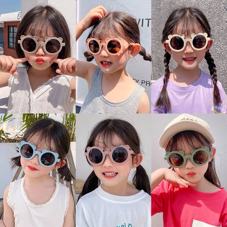 Kính râm trẻ em kính mát gọng tròn hình gấu dễ thương Dương kids