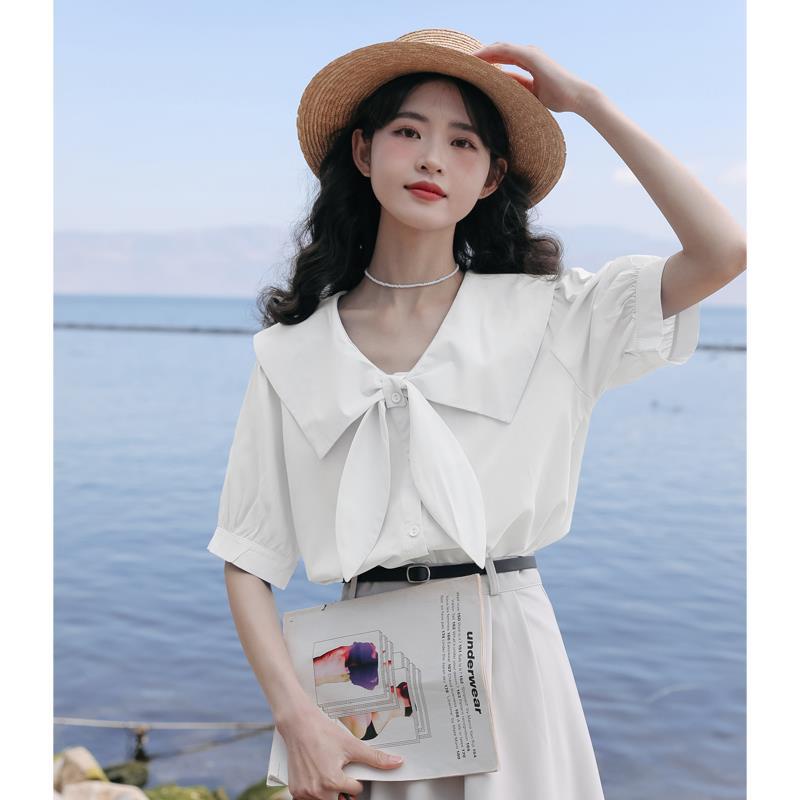 Áo Sơ Mi Ngắn Tay Đính Nơ Thời Trang Mùa Hè Pháp Cho Nữ