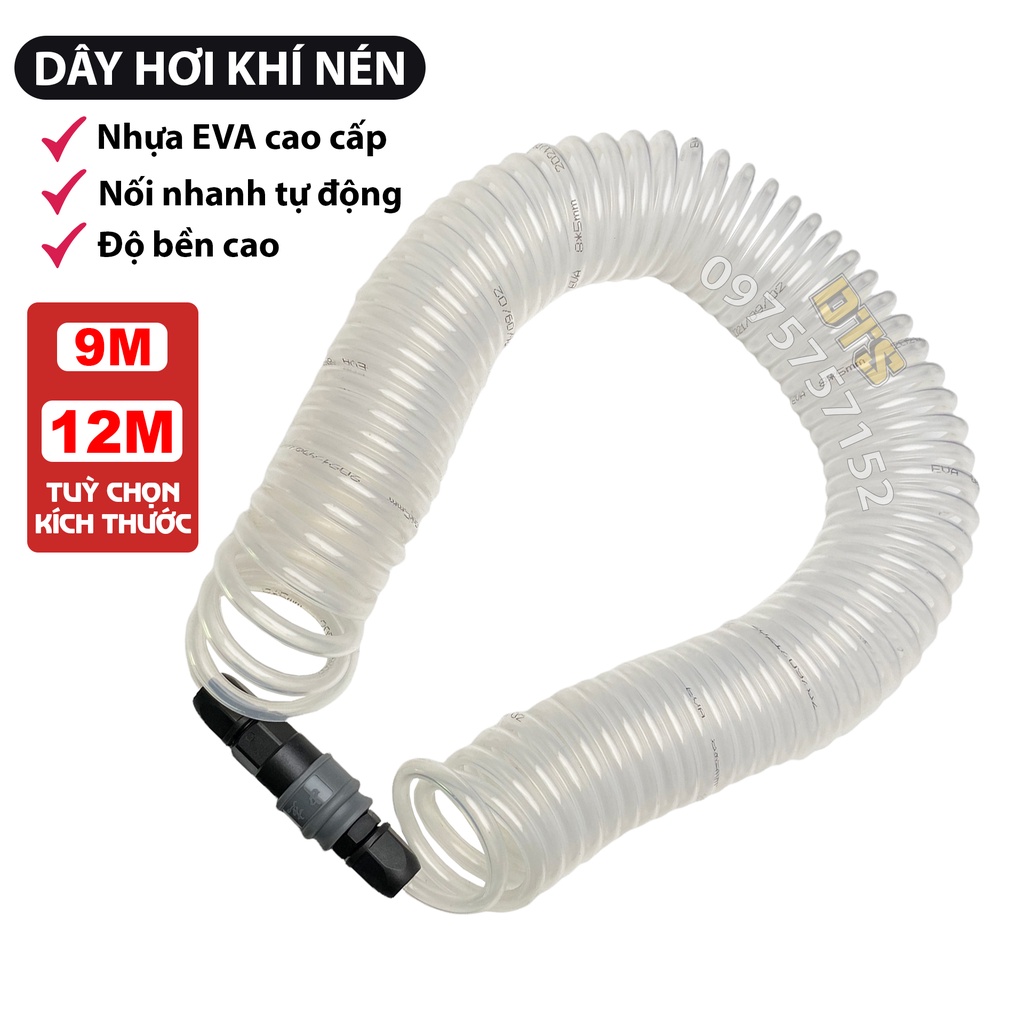 Ống dây hơi xoắn khí nén nối nhanh tự động nhựa EVA Đài Loan 5x8mm, dây khí nén phi 8 áp lực cao, dây nén khí cao cấp