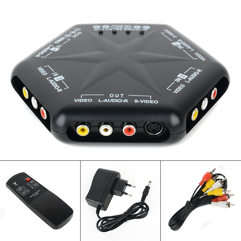 Bộ chuyển đổi 4 in 1 out with Remote Control Av-666D S-Video Video Audio Game RCA AV Switch