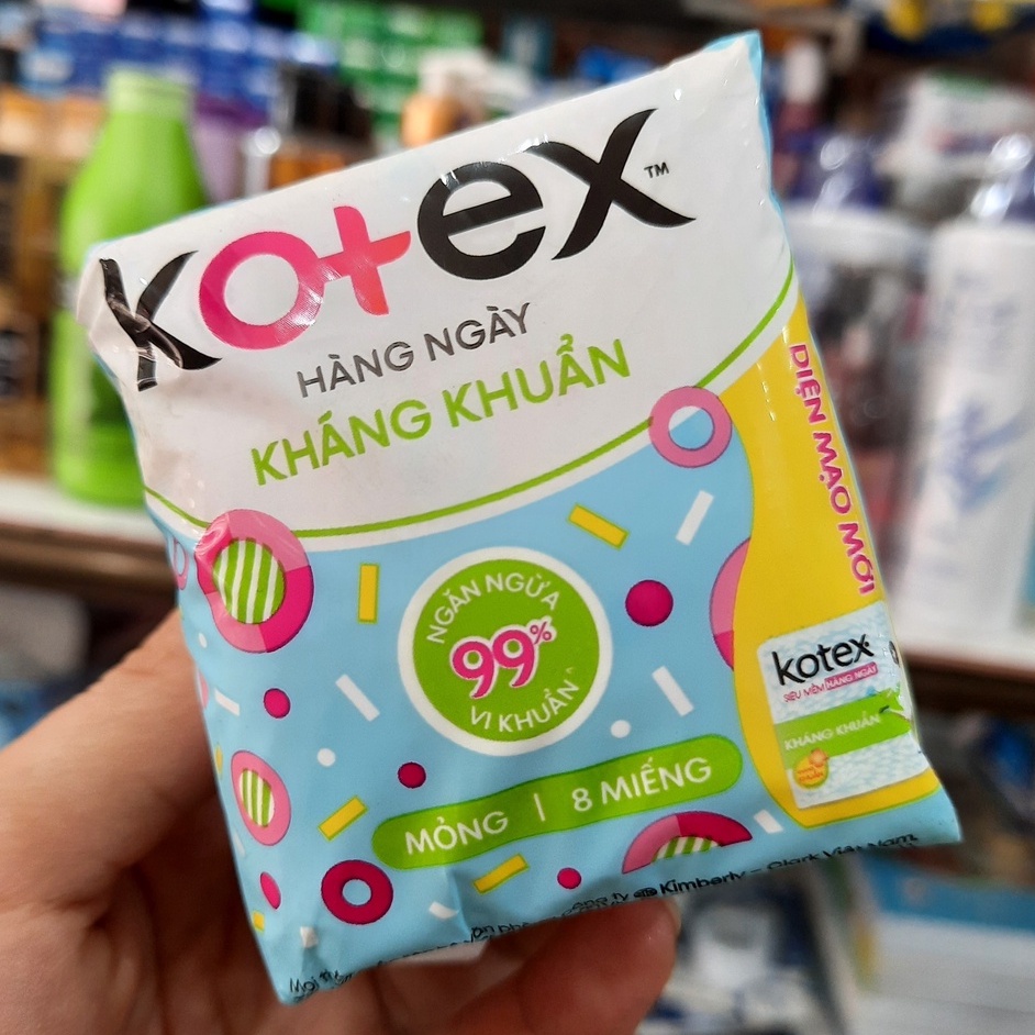 Băng vệ sinh Kotex hằng ngày kháng khuẩn, mỏng, 8 miếng