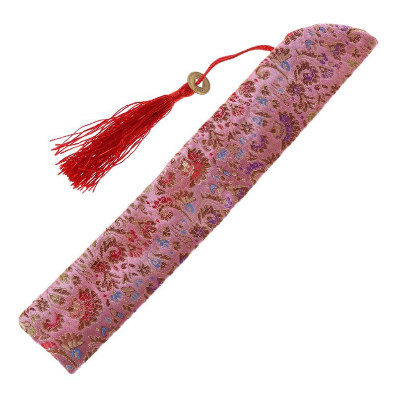 SEL♡♡ Silk Folding Chinese Hand Fan Bag With Tassel Dustproof Holder Protector Pouch Case Cover Retro Style