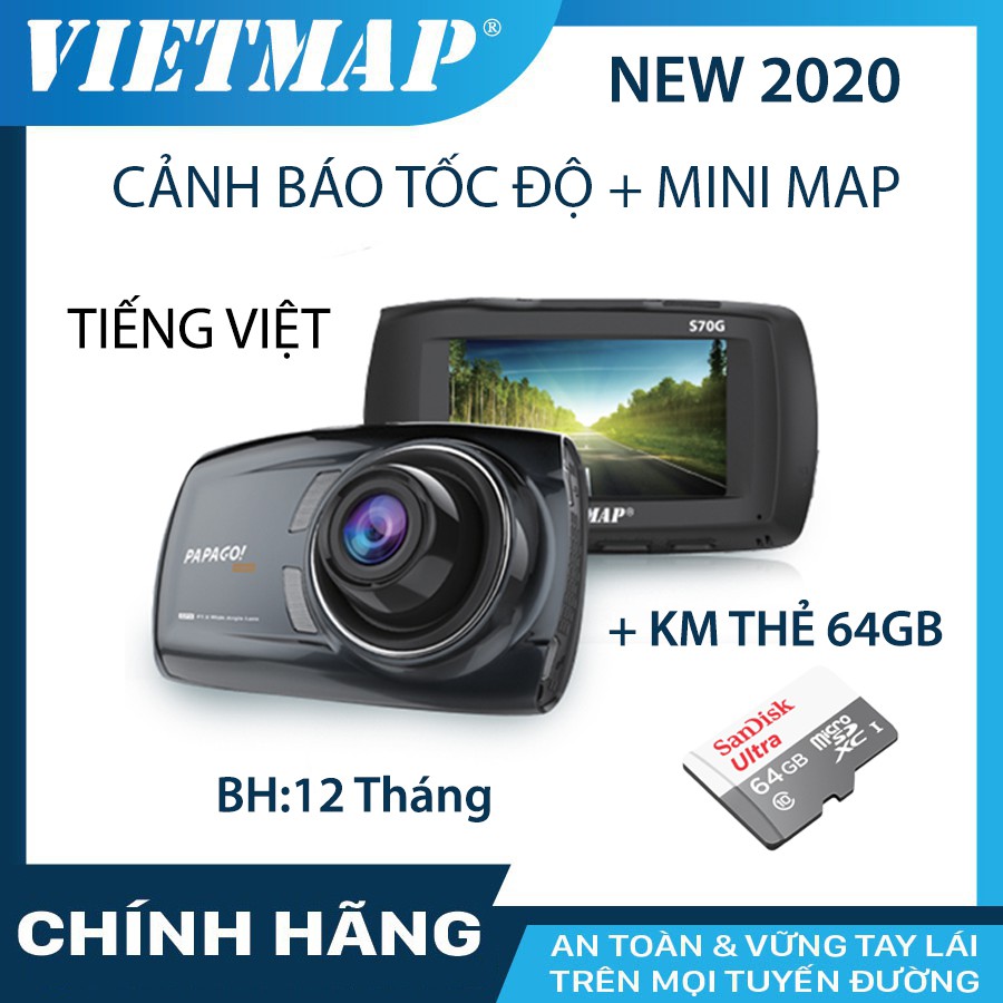 Camera hành trình VIETMAP Papago S70G cho xe ô tô + thẻ nhớ 32/64/128GB Class 10