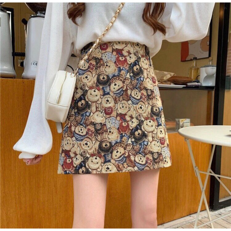 Chân Váy Chữ A Dáng Ngắn Nữ Họa Tiết Gấu/ Chân Váy Ngắn Đẹp CV10