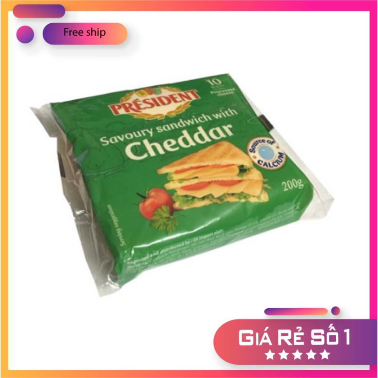 Phô mai thếp Sandwich with Cheddar hiệu President 200g