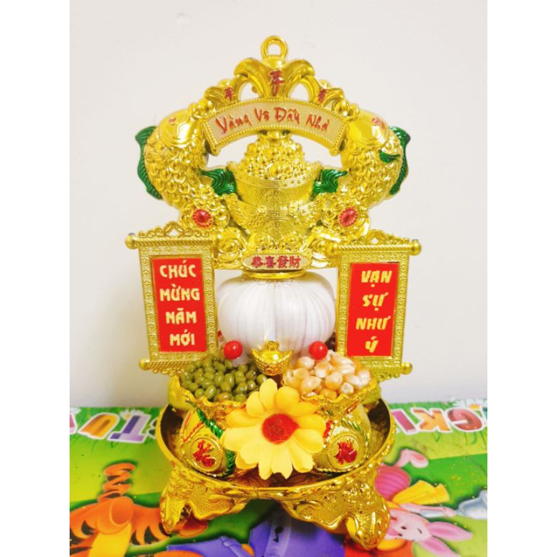 Tháp tỏi đậu ngũ cốc song cá câu đối cao 15cm