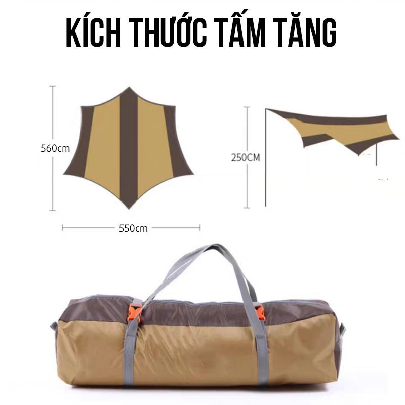 Tấm Tăng Dã Ngoại Lục Giác Chống Thấm, Chống Nắng, Nhẹ, Dễ Di Chuyển Kích thước 5m5x5m6