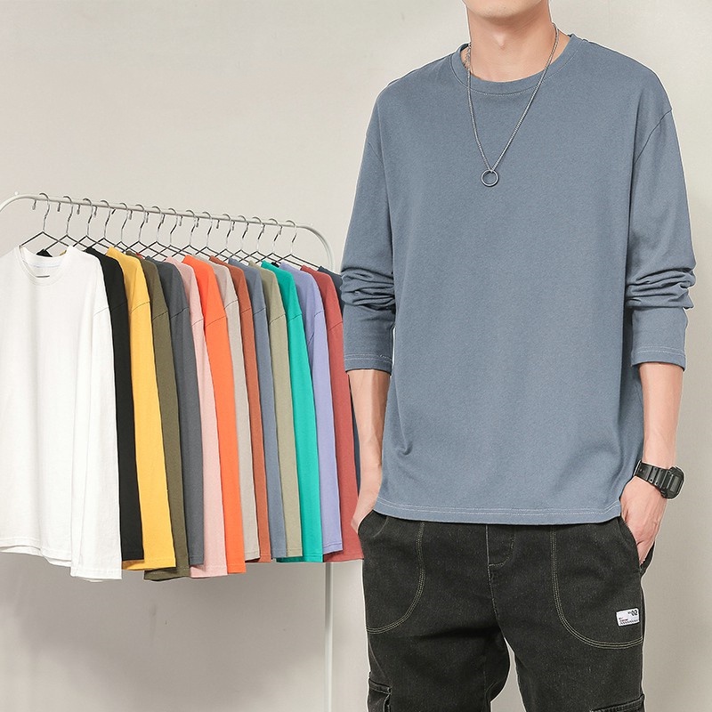 Kéo trong vòng 24 giờ!Áo Thun Tay Dài Cổ Tròn Dáng Rộng Chất Liệu Cotton Nhiều Màu Sắc Size M-5xl Cho Nam