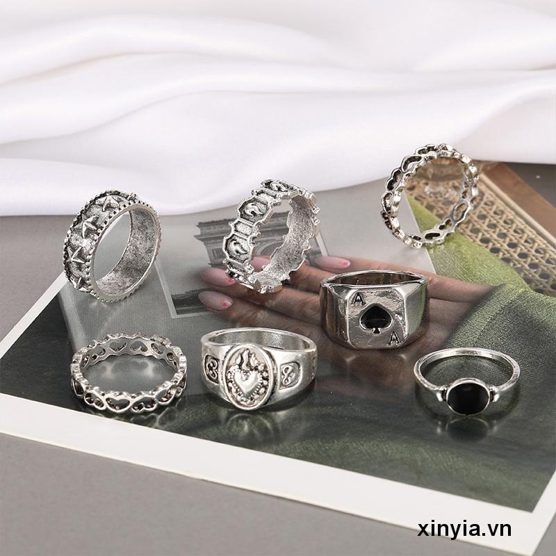 Bộ 7 Nhẫn Hình Trái Tim Cá Tính Cho Nam