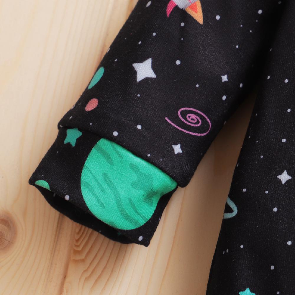 Áo liền quần MIKRDOO tay dài in họa tiết hành tinh vũ trụ thời trang cho bé trai 0-12 tháng tuổi