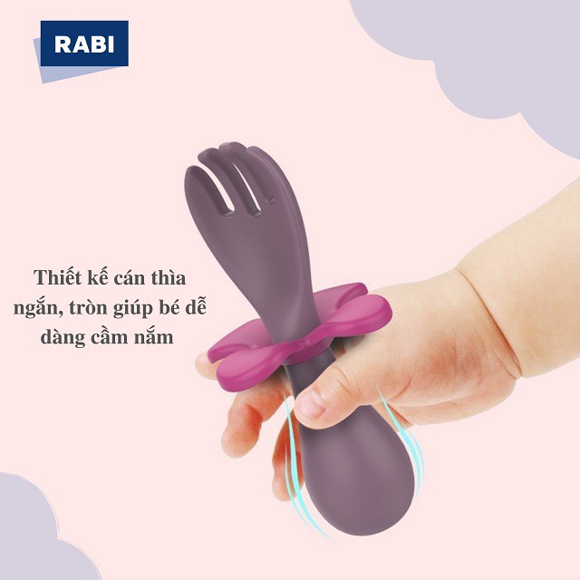 [RABI] Thìa Dĩa Tập Xúc Cho Bé Có Chặn Chống Hóc, Bộ Dụng Cụ Ăn Dặm, Tập Xúc An Toàn Cho Bé