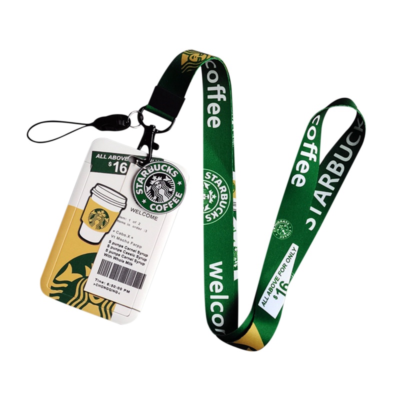 Túi Đựng Thẻ id/Thẻ Họa Tiết Starbucks Thời Trang Kèm Dây Đeo