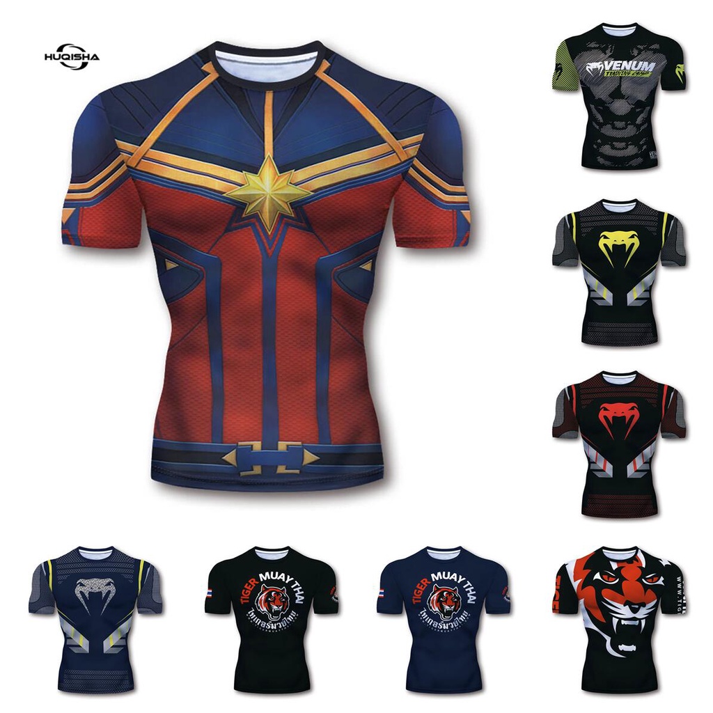 Áo thun HUQISHA in hình Captain Marvel dáng ôm cho nam