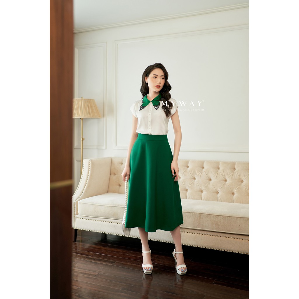 Áo Sơ Mi Công Sở Nữ MY WAY Trắng Ngắn Tay Cổ Áo Cách Điệu Độc Đáo 9MA0402