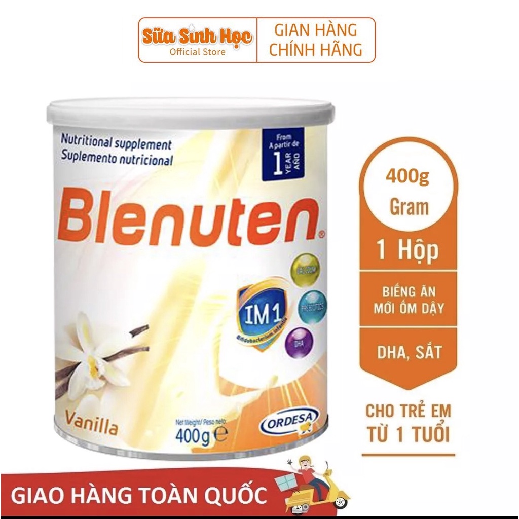 Sữa bột Blenuten tăng cân năng lượng cao vị Vani nhập khẩu Tây Ban Nha 400g