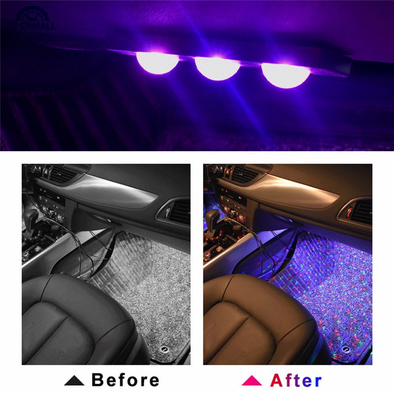 OM USB Car Interior Foot Light LED Atmosphere DJ Mixed Colorful Music Sound Voice Control Lamp