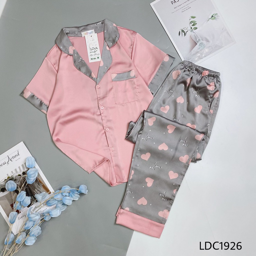 [Có size XL] Bộ Pijama Lụa Satin Dài Cộc - Bộ Mặc Nhà Cao Cấp Chất Vải mềm Mịn Thoải Mái