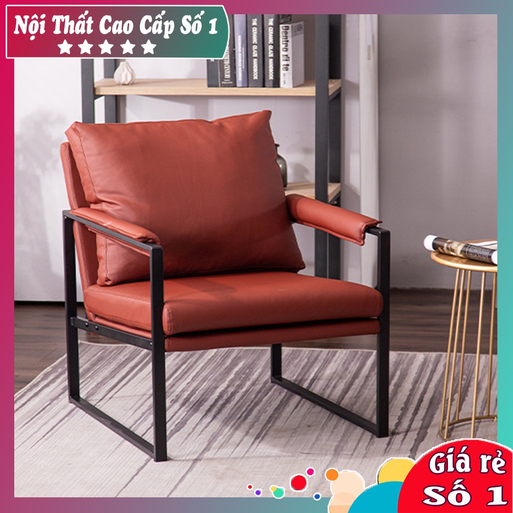 Ghế Sofa phòng khách phong cách Bắc Âu bọc da PU khung kim loại - Ghế thư giãn có tay vịn đệm tháo rời