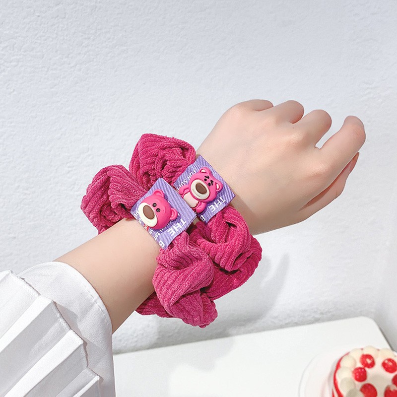 Scrunchies Cột Tóc LIN Màu Dâu Tây Hình Gấu Dễ Thương